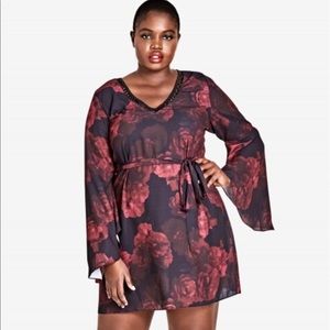City Chic Crimson Rose Tunic Mini Dress Bell Sleeves